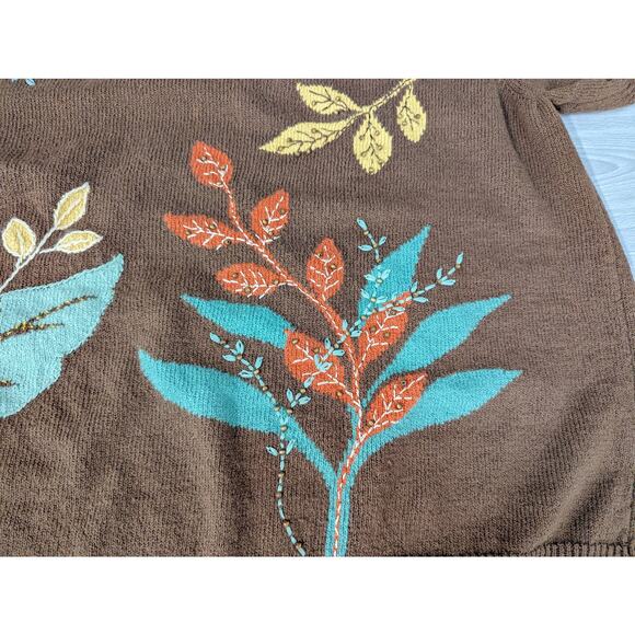 Vintage Alfred Dunner Sweater Plus Size 3X XXX Floral Beaded Embroidered Brown - Picture 6 of 10